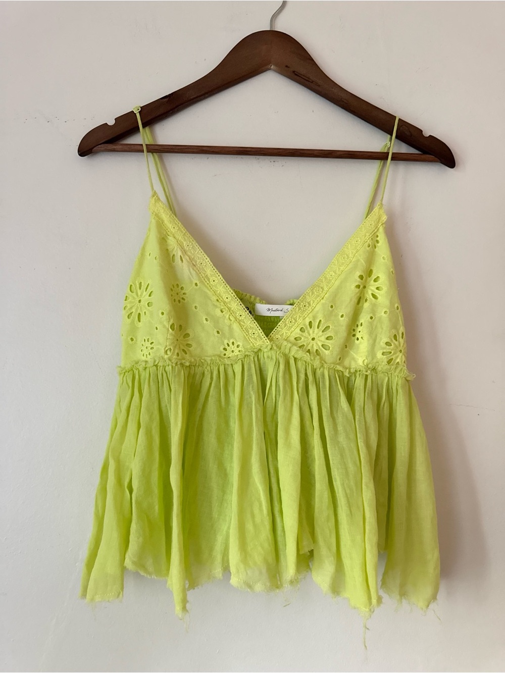 Mustard Seed Lace-Trim V-Neck Spaghetti Strap Top in Lime - Size M